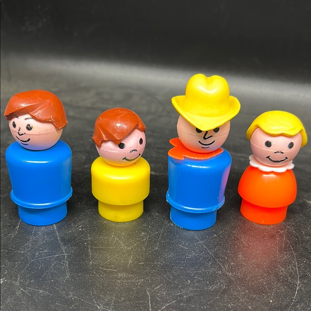 Vintage Fisher Price People Cowboy Girl and Boys Classic Kids Play Figures Set